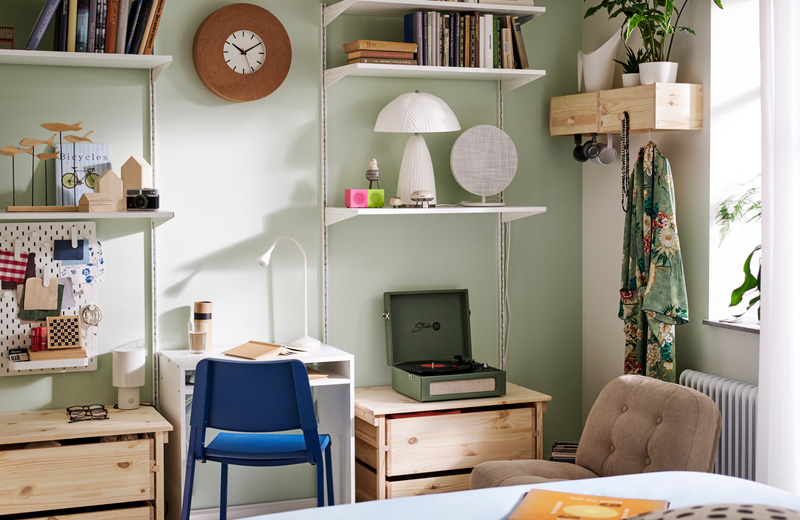 IKEA - A compact bedroom with a music corner, everyday living space and room for two 