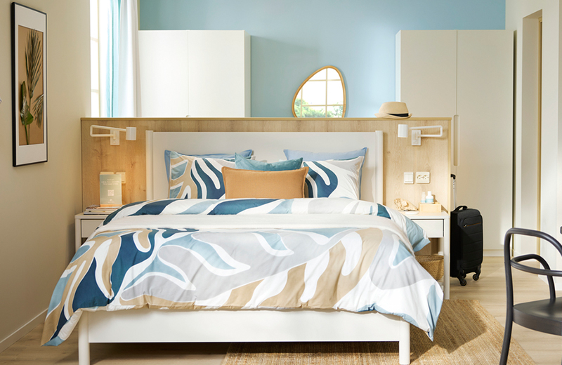 IKEA - A light, laid-back modern hotel room designed with beachy vibes