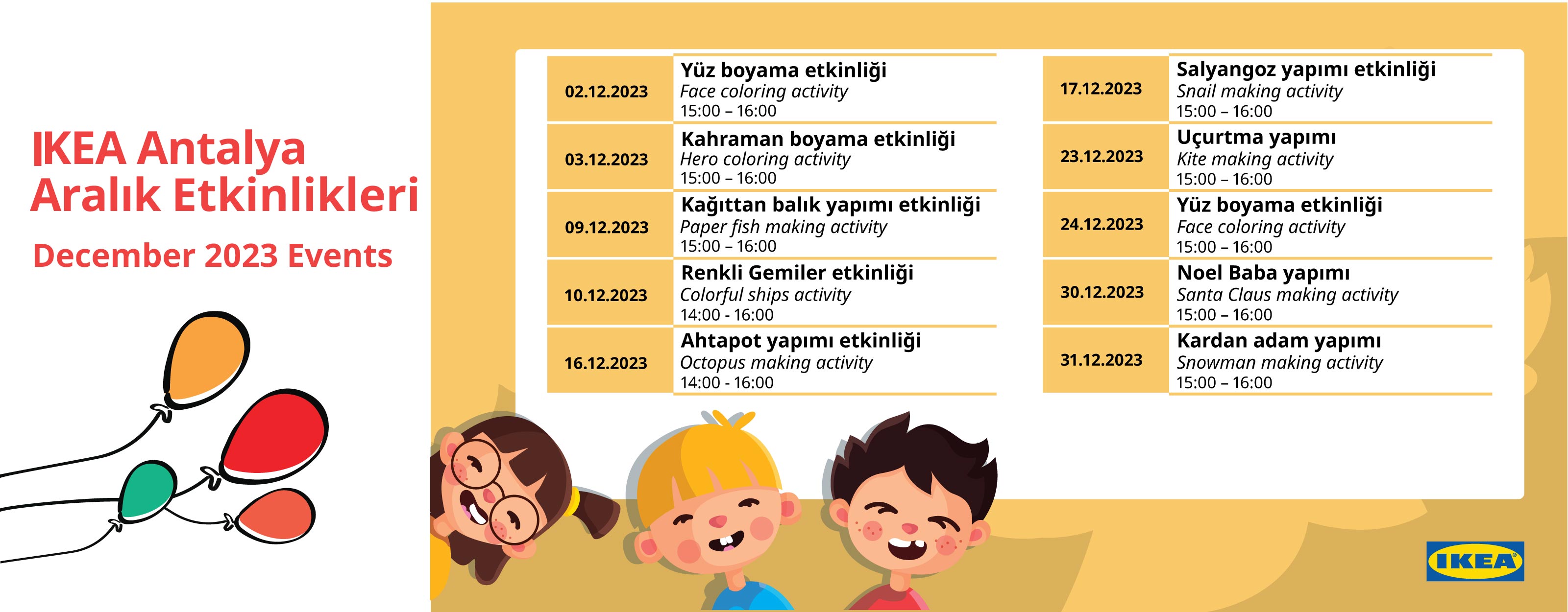 Antalya Aralık 2023 Etkinlik Takvimi