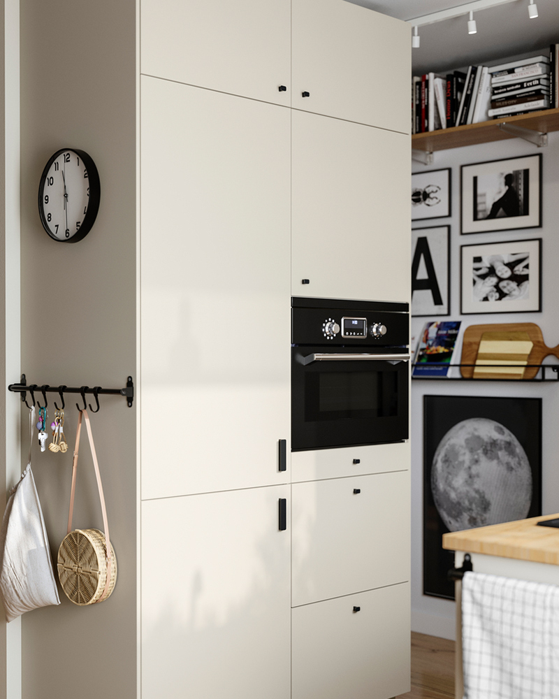 IKEA-acik bir his veren kucuk siyah ve bej mutfak 3