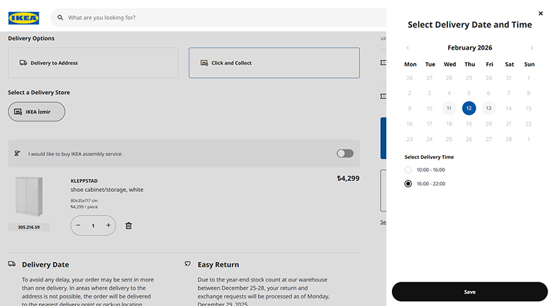 IKEA-teslimat tarihi ve saati en