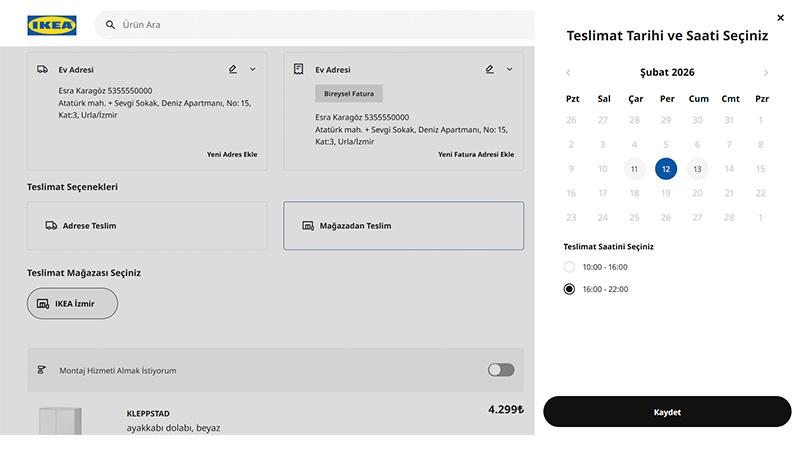 IKEA-teslimat tarihi ve saati tr