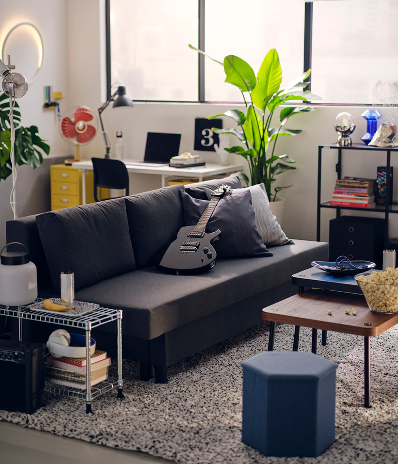 IKEA-alvdalen koyu gri 3lu yatakli kanepe
