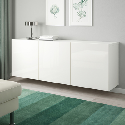 IKEA-besta parlak cila beyaz duvar dolabi