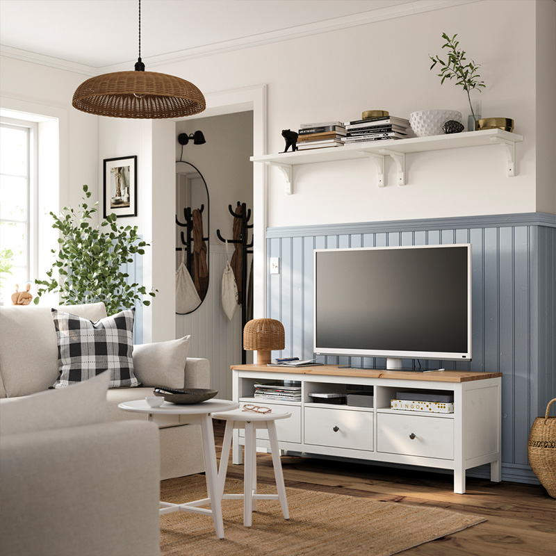IKEA-hemnes beyaz vernik acik kahverengi tv sehpasi