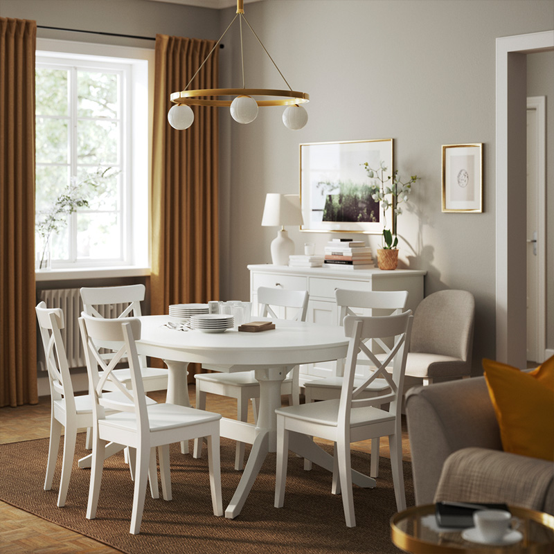 IKEA-rosentorp beyaz 6 8 kisilik oval yemek masasi