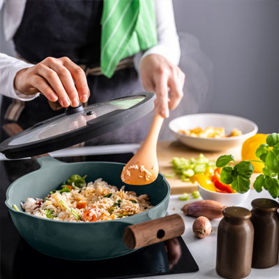 IKEA-klippfisk yapismaz kaplama ahsap gri turkuaz tencere