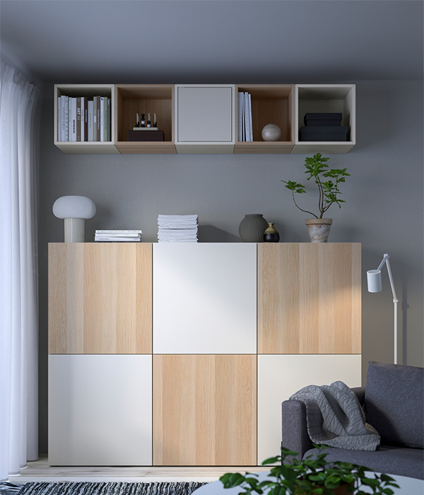 IKEA-besta agartilmis mese gorunumlu beyaz dolap kombinasyonu