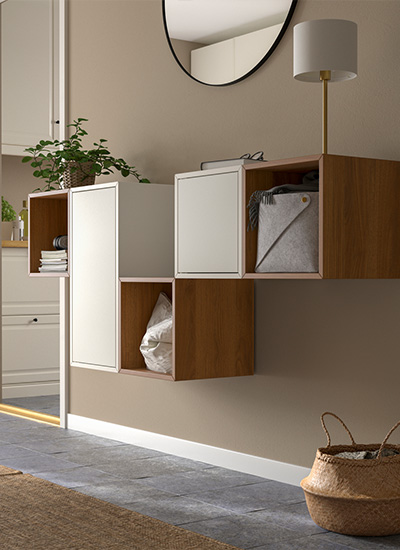IKEA-eket beyaz ceviz duvar dolabi kombinasyonu