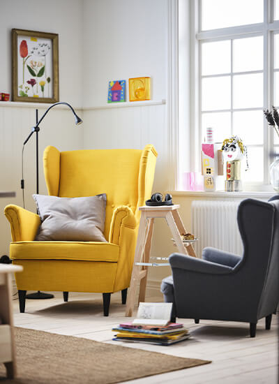 IKEA-strandmon skiftebo sari berjer ve cocuk koltuğu