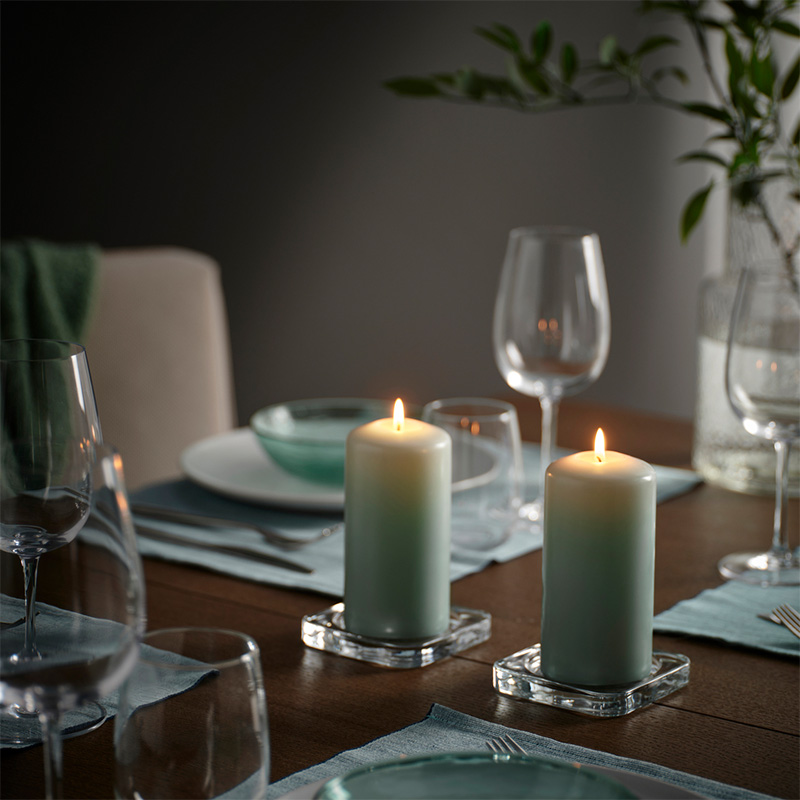IKEA-dagligen acik gri yesil blok mum