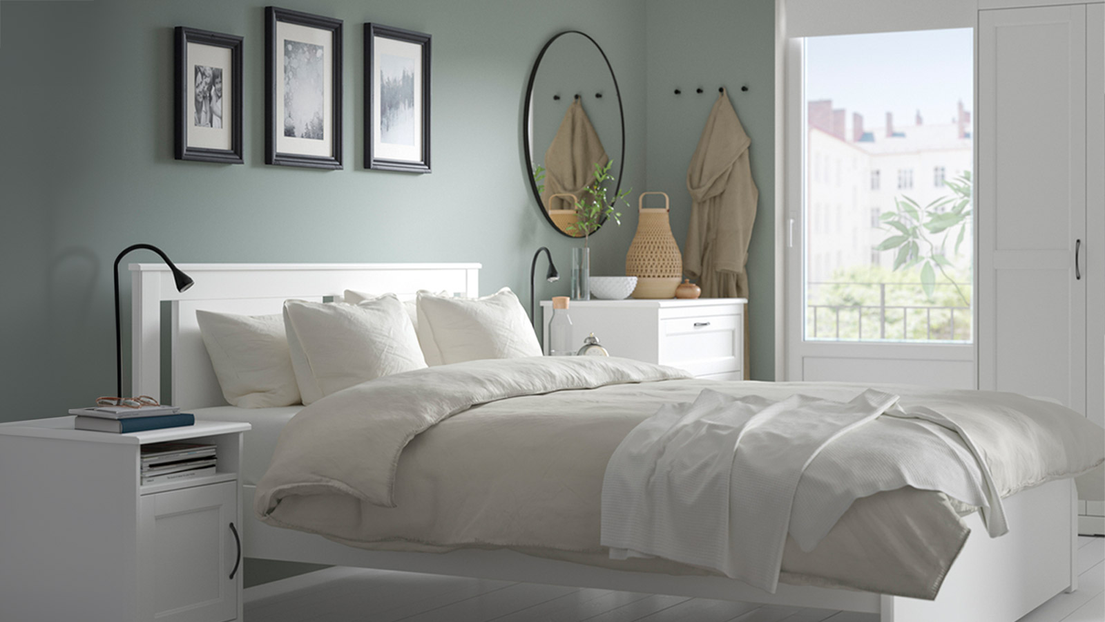 IKEA-songesand beyaz yatak odasi takimi