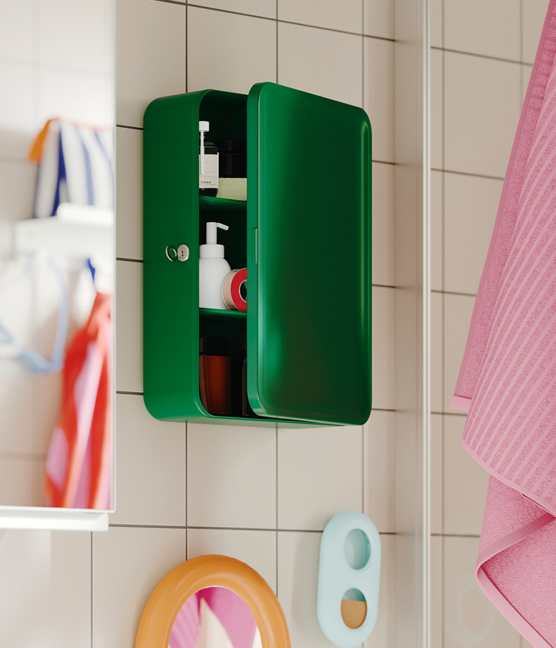 IKEA-husbyan koyu yesil banyo duvar dolabi 04