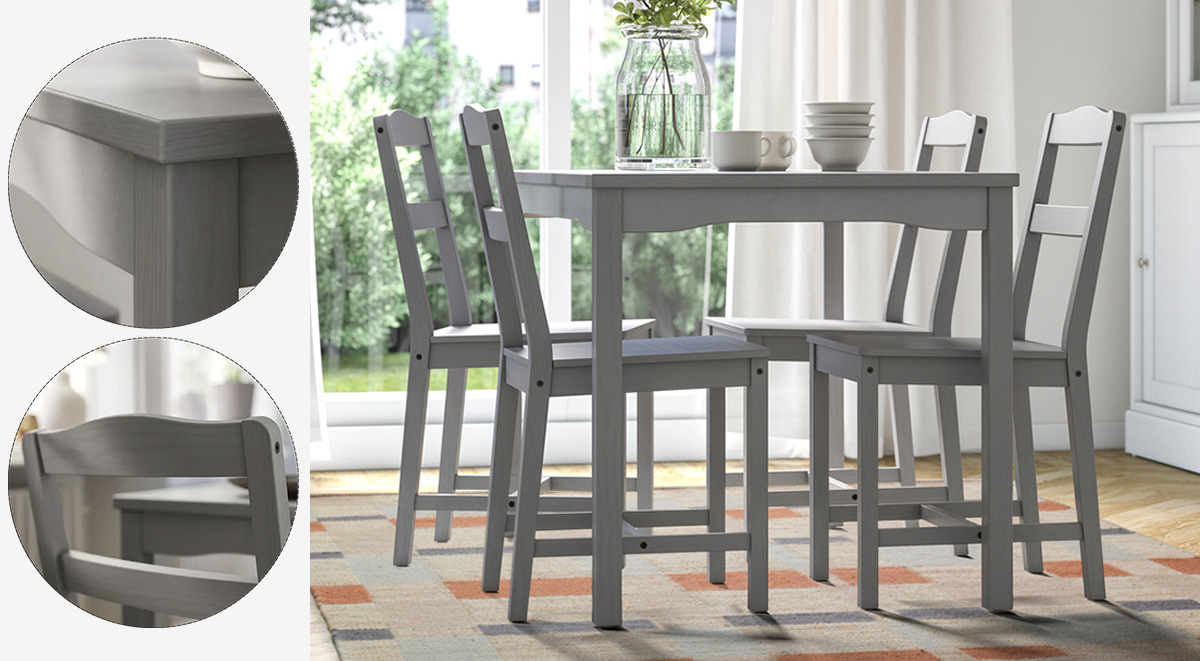 IKEA-hauga gri 4 sandalyeli mutfak masasi takimi 79574910 03
