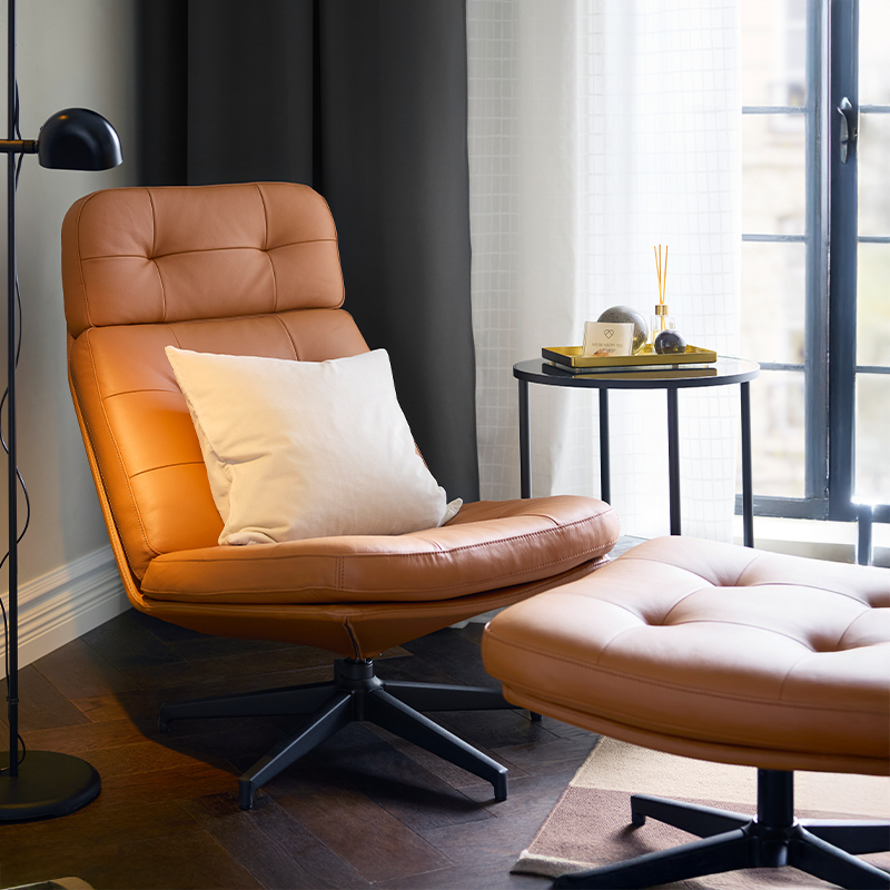 IKEA-havberg altin kahverengi tekli koltuk ve puf 01