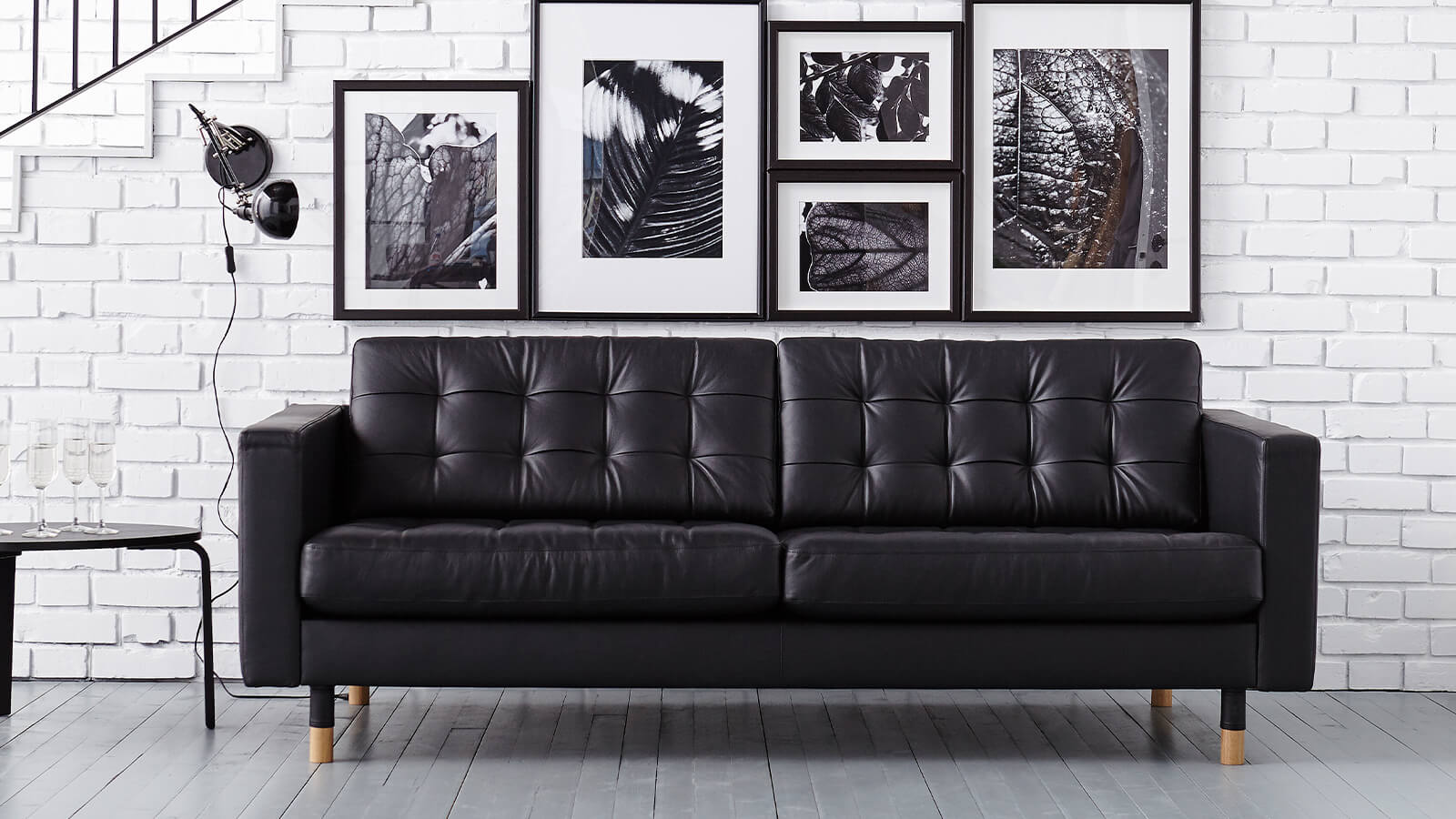 IKEA-landskrona siyah 3 lu deri kanepe 01