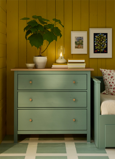 IKEA-hemnes gri yesil acik kahverengi 3 cekmeceli sifonyer