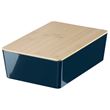 IKEA - KUGGIS, box with lid, black-blue/bamboo, 18x26x8 cm