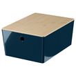 IKEA - KUGGIS, box with lid, black-blue/bamboo, 26x35x15 cm