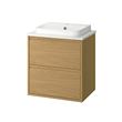 IKEA - ANGSJÖN/TOLKEN/BACKSJÖN, wash-basin and cabinet, oak effect-white marble effect, 62x49x71 cm