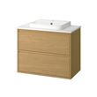 IKEA - ANGSJÖN/TOLKEN/BACKSJÖN, wash-basin and cabinet, oak effect-white marble effect, 82x49x71 cm