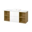 IKEA - ANGSJÖN/TOLKEN/BACKSJÖN, wash-basin and cabinet, glossy polish white-oak look-white marble look, 142x49x71 cm
