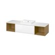 IKEA - ANGSJÖN/TOLKEN/BACKSJÖN, wash-basin and cabinet, glossy polish white-oak look-white marble look, 162x49x41 cm