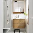 IKEA - ANGSJÖN/TOLKEN/BACKSJÖN, wash-basin and cabinet, oak effect-white marble effect, 82x49x71 cm