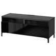 IKEA - BESTA, tv bench, black-brown/high-gloss/black, 120x42x48 cm