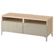 IKEA - BESTA, tv bench, white stained oak effect/high-gloss/beige, 120x42x48 cm