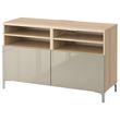 IKEA - BESTA, tv bench, white stained oak effect/high-gloss/beige, 120x40x74 cm