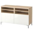 IKEA - BESTA, tv bench, white stained oak effect/high-gloss/white, 120x40x74 cm