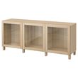 IKEA - BESTA, storage combination, white stained oak effect/white stained oak eff/clear glass, 180x40x74 cm