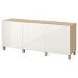 IKEA - BESTA, storage combination, white stained oak effect/high-gloss/white, 180x40x74 cm