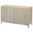 IKEA - BESTA, storage combination, white stained oak effect/high-gloss/beige, 120x40x74 cm