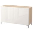 IKEA - BESTA, storage combination, white stained oak effect/high-gloss/white, 120x40x74 cm