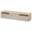 IKEA - BESTA, tv bench, white stained oak effect/high-gloss/beige, 180x42x39 cm