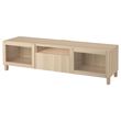 IKEA - BESTA, tv bench, white stained oak effect/white stained oak eff/clear glass, 180x42x48 cm
