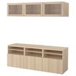 IKEA - BESTA, tv ünitesi, ağartılmış meşe görünümlü-beyaz meşe görünümlü-şeffaf cam, 180x42x192 cm