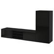 IKEA - BESTA, tv storage unit, black-brown/high-gloss/black/smoked glass, 240x42x129 cm