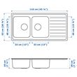 IKEA - VATTUDALEN, 2-bowl insert sink with drainer, stainless steel, 110x53 cm