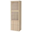 IKEA - BESTA, dolap kombinasyonu, ağartılmış meşe görünümlü-beyaz meşe görünümlü-şeffaf cam, 60x42x193 cm
