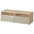 IKEA - BESTA, tv bench, white stained oak effect/high-gloss/beige, 120x42x39 cm