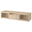 IKEA - BESTA, tv sehpası, ağartılmış meşe görünümlü-beyaz meşe görünümlü-şeffaf cam, 180x42x39 cm