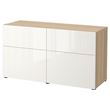 IKEA - BESTA, storage combination, white stained oak effect/high-gloss/white, 120x42x65 cm