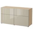 IKEA - BESTA, storage combination, white stained oak effect/high-gloss/beige, 120x42x65 cm