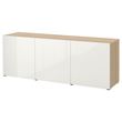 IKEA - BESTA, dolap kombinasyonu, ağartılmış meşe görünümlü-parlak cila-beyaz, 180x42x65 cm