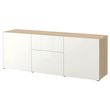 IKEA - BESTA, storage combination, white stained oak effect/high-gloss/white, 180x42x65 cm