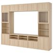 IKEA - BESTA, tv storage unit, white stained oak effect/white stained oak eff/clear glass, 300x42x231 cm