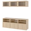 IKEA - BESTA, tv ünitesi, ağartılmış meşe görünümlü-beyaz meşe görünümlü-şeffaf cam, 180x42x192 cm